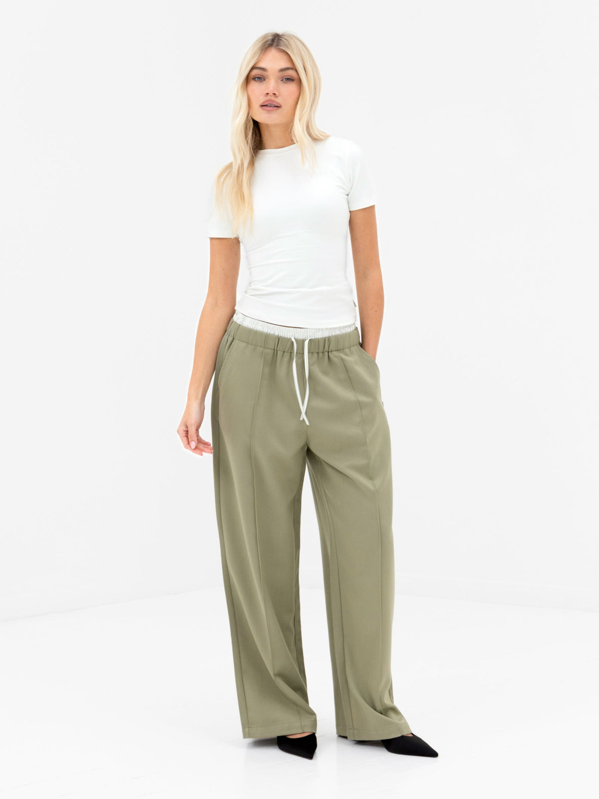 Alana Double Waist Trousers - Warm Olive