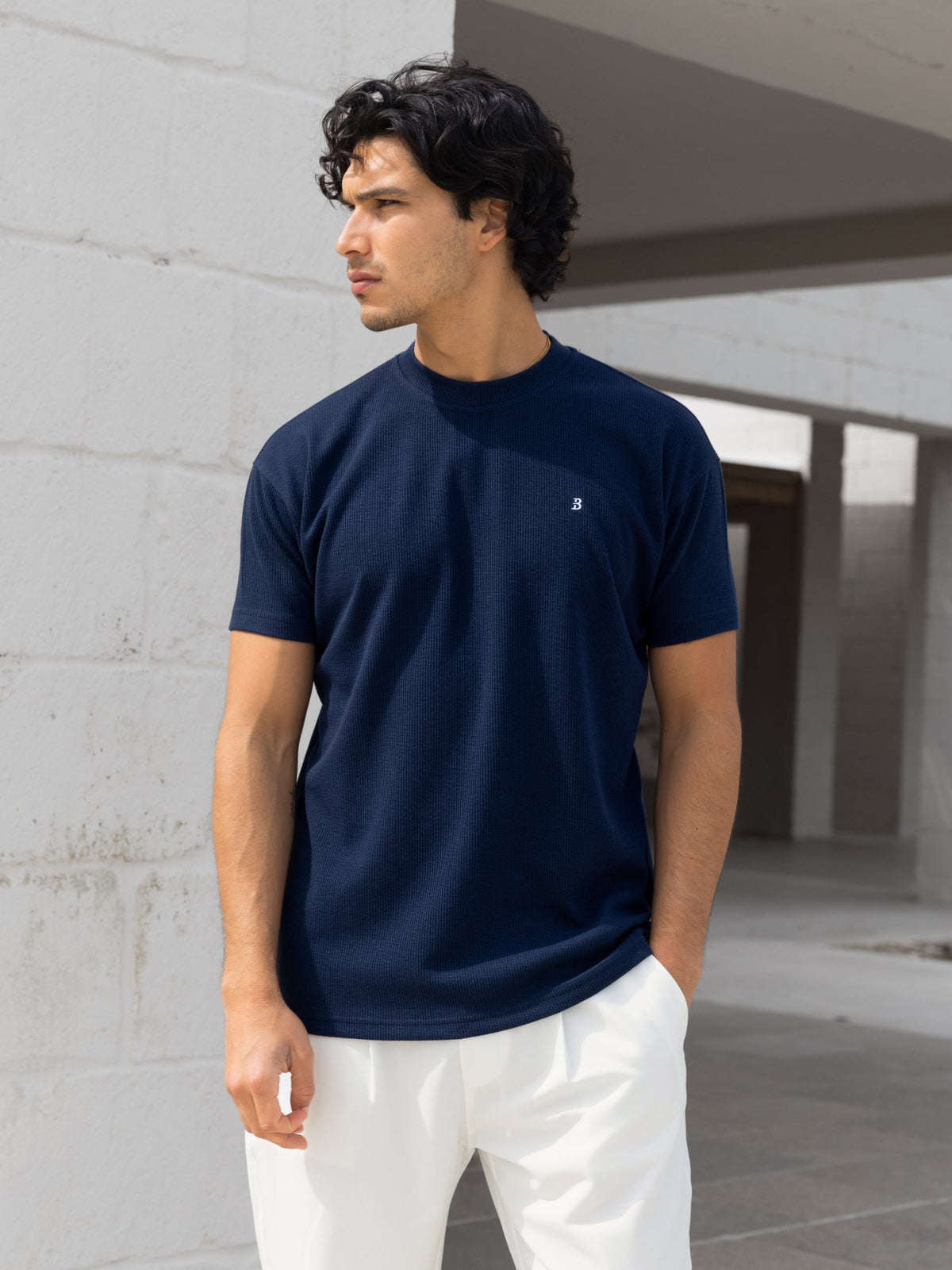 Aidan Relaxed Textured T-Shirt - Navy