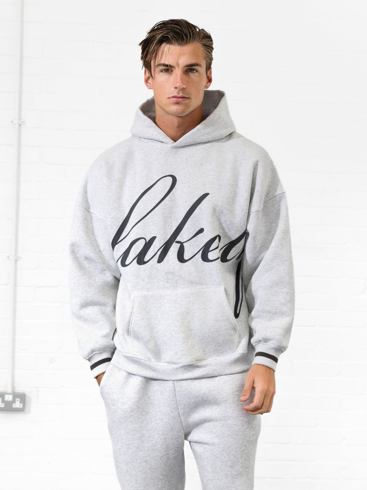 Abel Relaxed Script Hoodie - Marl White