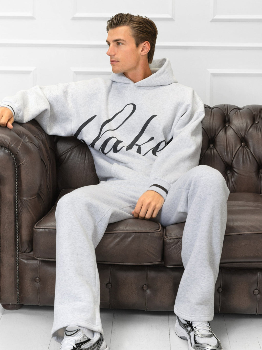 Abel Relaxed Script Hoodie - Marl White