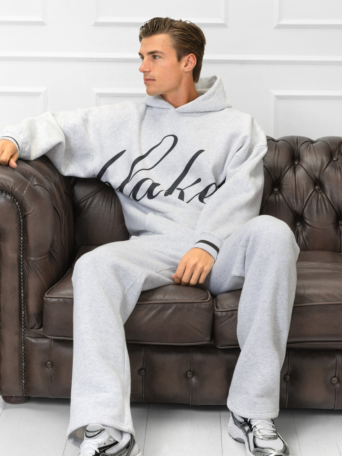 Abel Relaxed Script Hoodie - Marl White