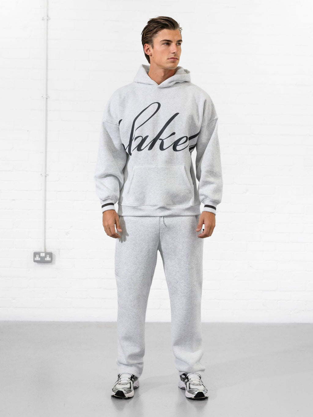 Abel Relaxed Script Hoodie - Marl White