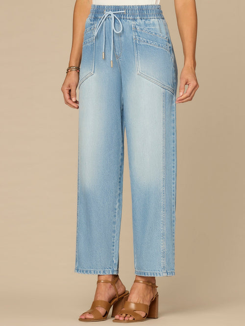 "Ab"leisure Skyrise Drawstring Waist Double Pocket Barely Barrel Jeans